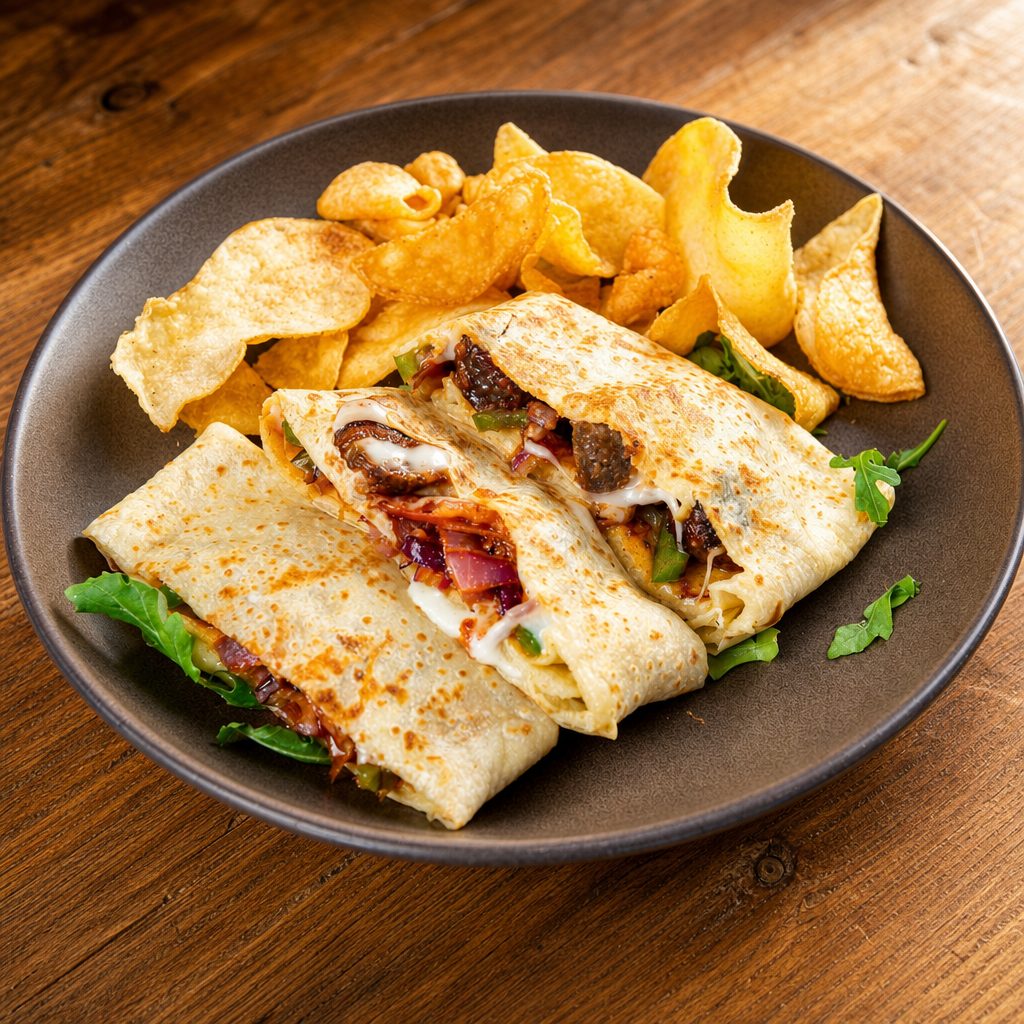 Italian Beef Sausage Crêpe.